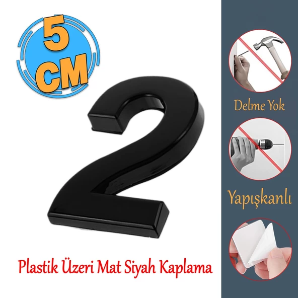 Yapışkanlı Kapı Numarası Küçük Boy 50 mm 5 cm Numara 2 Rakam İki Sayısı Siyah Renk Numaralar 1 Adet ürün görseli 1