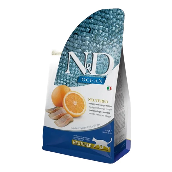 N&D  Ocean Ringa Balıklı ve Portakallı Tahılsız Kısırlaştırılmış Kedi Maması 1,5 kg ürün görseli 1