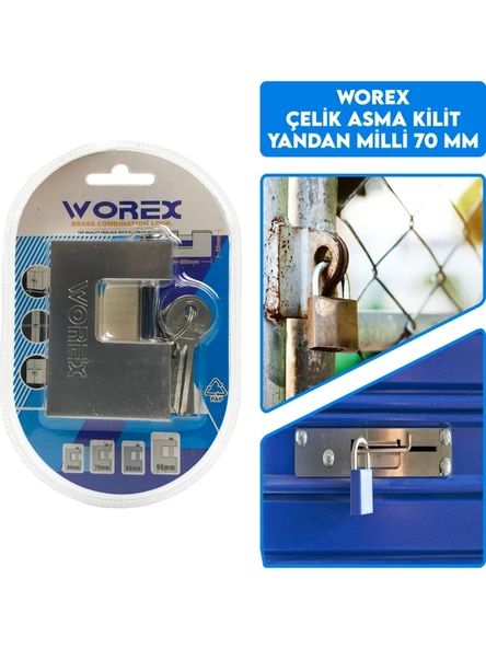 Worex Kayar Milli Asma Kilit 70 MM Yatay KM70 ürün görseli 1