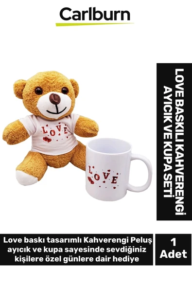 Özel Üretim Sevgili Manita Hediye Sevgi Aşk Love Baskılı Kahverengi Ayıcık Kupa Bardak Seti ürün görseli 1