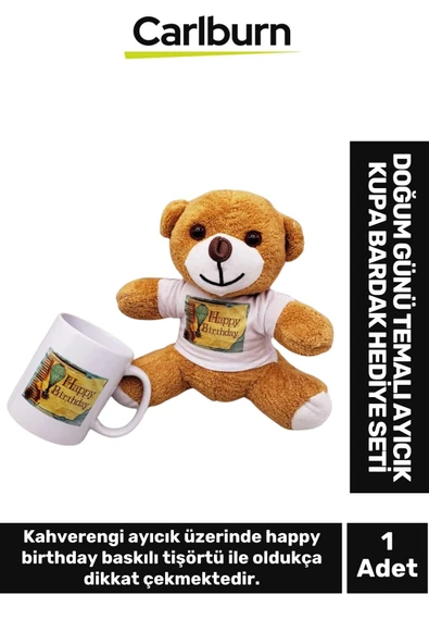 Özel Üretim Arkadaş Sevgili Dosta Eş Happy Birthday Doğum Günü Temalı Ayıcık Kupa Bardak Hediye Seti ürün görseli 1