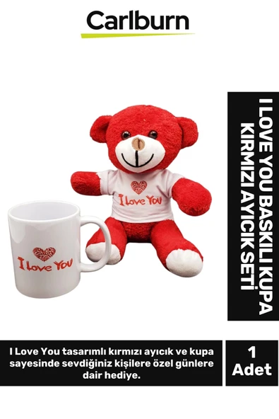 Özel Üretim Sevgililer Günü Gift Seni Seviyorum I Love You Baskılı Kupa Bardak Kırmızı Ayıcık Seti ürün görseli 1