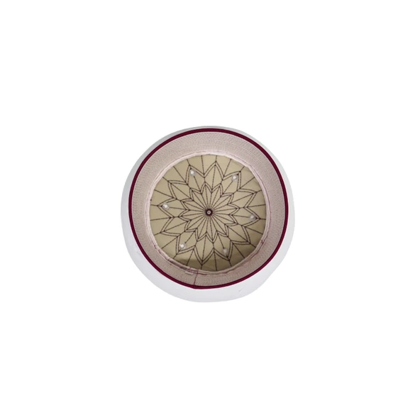 SARIKHANE Talebe Sarığı-Beyaz Kumaş-Bordo Takke-Çapraz Sarım-Kuş Gözlü-7 metre - Resim 6
