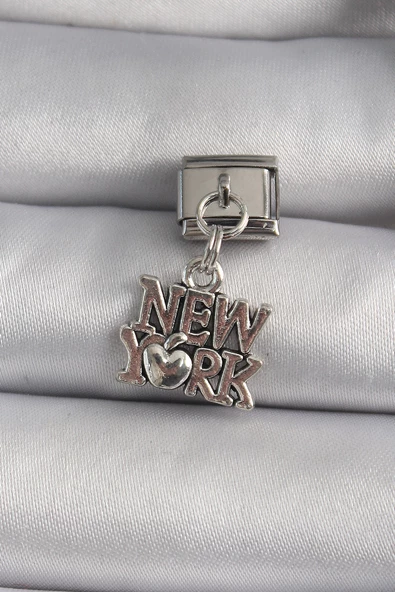 316L Çelik Gümüş Renk Sallantı New York Yazı Model Nomination Charm TJ-BC1120 ürün görseli 1