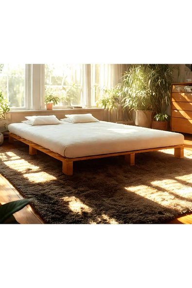 Pinoxi Ahşap Platform Karyola Ceviz Renk 120x200 Cm ürün görseli 1
