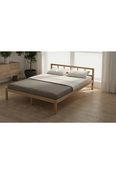 Pinoxi Masif Ahşap Başlıklı Karyola 160x200 Cm Doğal Ahşap Natural ürün görseli 1