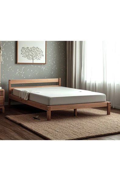 Pinoxi Masif Ahşap Karyola 90x200 Cm Doğal Ahşap Natural ürün görseli 1