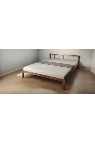 Pinoxi Masif Ahşap Başlıklı Karyola 140x200 Cm Ceviz Renk ürün görseli 1