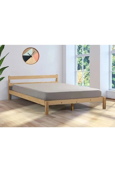 Pinoxi Masif Ahşap Karyola Çift Kişilik 140x200 Cm Doğal Ahşap Natural ürün görseli 1