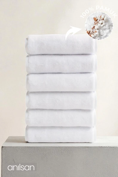 6'lı Düz Beyaz El Havlusu - 50x90 Cm, 225 Gr, %100 Pamuk, Spa Ve Otel Havlusu ürün görseli 1