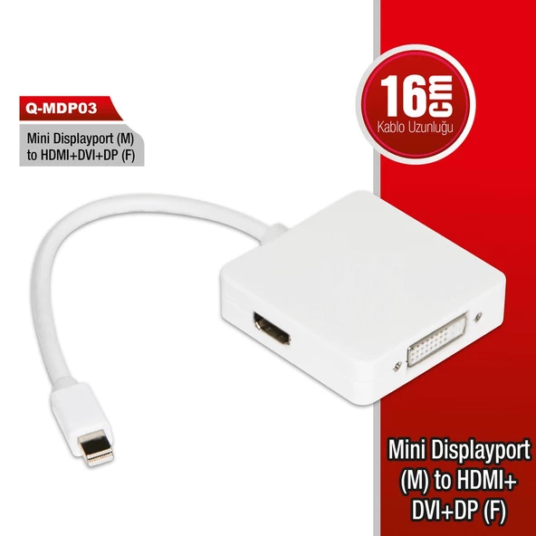 Mini Display Port To Hdmı+Dvı+Dp (QPORT MDP03) ürün görseli 1