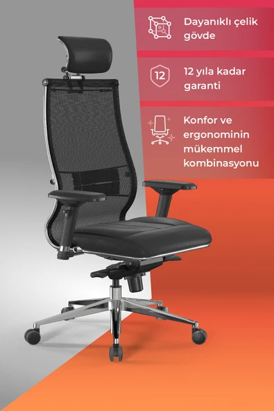 Metta Samurai Ergonomik Fileli ve Deri Yönetici Koltuğu / Ofis Sandalyesi - 23.3.5.109 ürün görseli 1