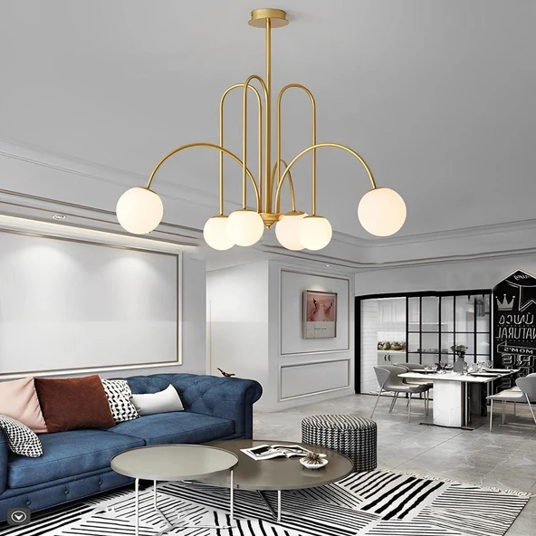 A-3904-6E Eskitme Kaplama Modern Opal Camlı Avize - Resim 3
