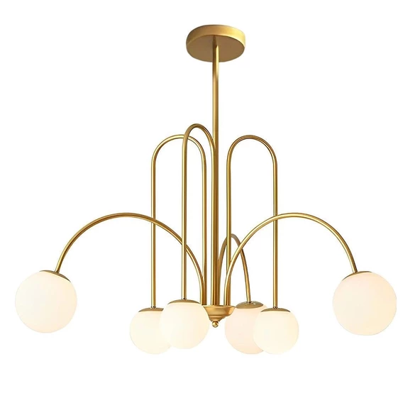 A-3904-6E Eskitme Kaplama Modern Opal Camlı Avize ürün görseli 1