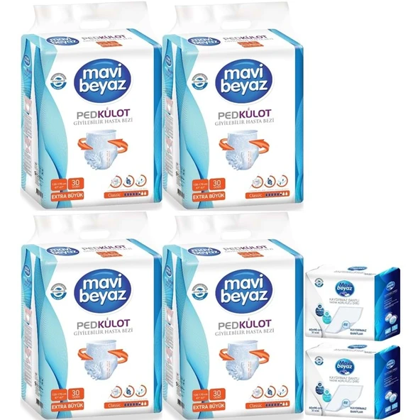 Mavi Beyaz Ped Emici Külot Yetişkin Bezi XL-Ekstra Büyük 120 Adet + Yatak Koruyucu Örtü 60*90CM 60Adet ürün görseli 1