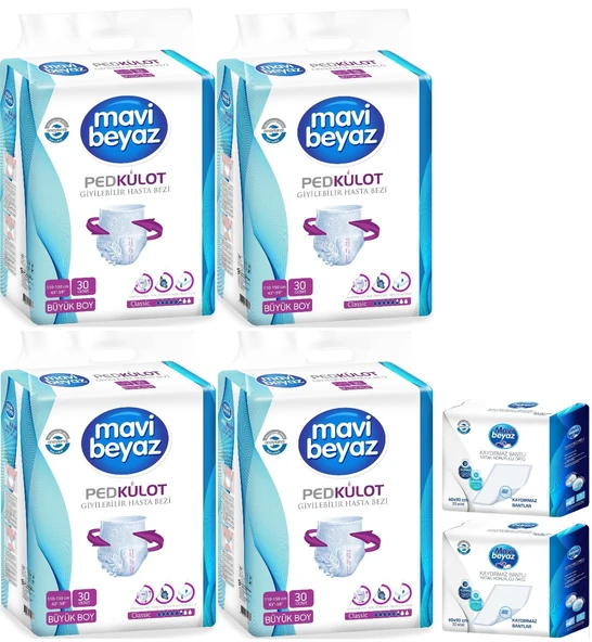 Mavi Beyaz Ped Emici Külot Hasta Bezi L - Large Büyük 120 Adet + Yatak Koruyucu Örtü 60*90CM 60 Adet ürün görseli 1
