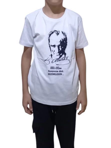 SALARTİCARET Atatürk Baskı Ve İmzalı Kısa Kol Beyaz T-Shirt ürün görseli 1