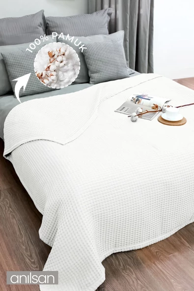 Çift Kişilik Beyaz Waffle Desenli Pike - %100 Pamuk, Yumuşak ve Dayanıklı Otel Pike ürün görseli 1