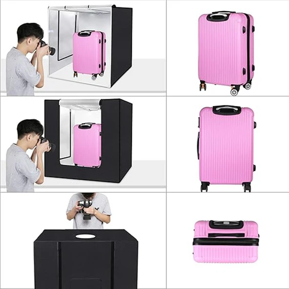 Monozone Fotoğraf Stüdyosu Profesyonel Çadır Kiti Led Işıklı 80x80 Cm Taşıma Çantalı Ürün Fotoğraf Çekim Çadırı Pratik Katlanabilir Aydınlatma Çadırı ürün görseli 1