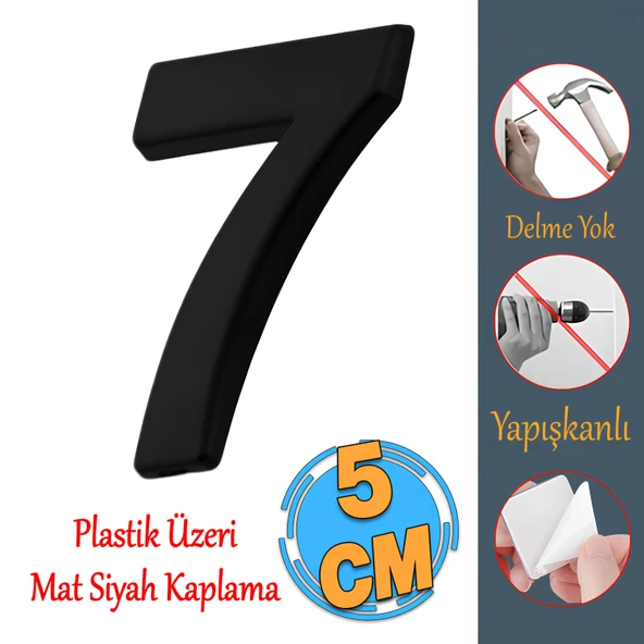 Yapışkanlı Kapı Numarası Küçük Boy 50 mm 5 cm Numara 7 Rakam Yedi Sayı Siyah Renk Numaralar 1 Adet ürün görseli 1