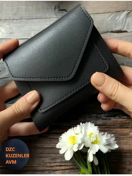 Kadın Fermuarlı çıtçıtlı Bozuk Para Bölmeli Cüzdan Kartlık Aksesuar,yılbaşı Hediyesi siyah ürün görseli 1
