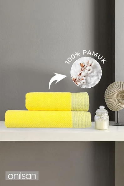 %100 Pamuk 2'li Sarı Havlu Seti - 1 Adet El Havlusu Ve 1 Adet Banyo Havlusu ürün görseli 1