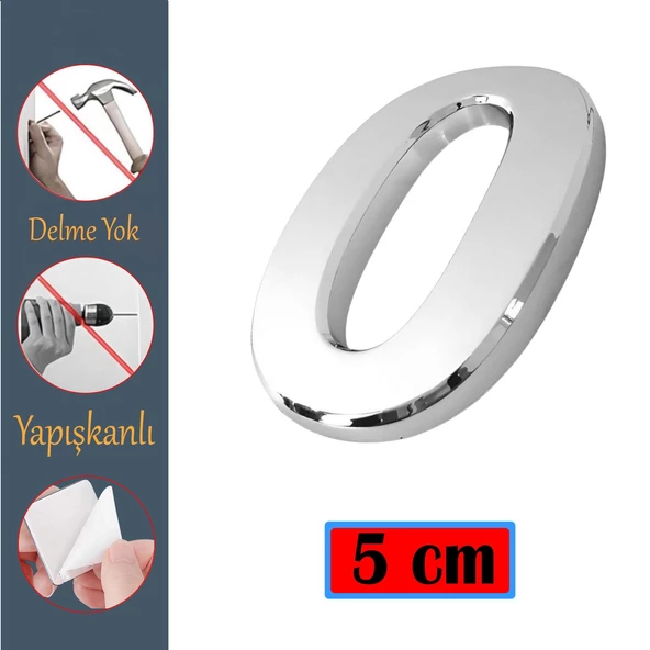 Kapı Numarası Yapışkanlı Küçük Boy 50 mm 5 cm Numara 0 Rakam Sıfır Sayı Krom Renk Numaralar 1 Adet ürün görseli 1