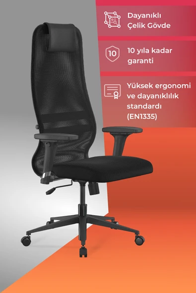 Ergolife Sit 8 Ofis Koltuğu | Ayarlanabilir Kolçaklı, Fileli, Yüksek Arkalıklı, Bilgisayar Sandalyesi -DA.D.1.243 ürün görseli 1
