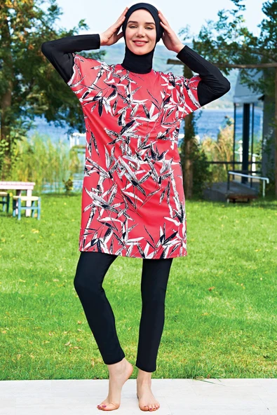 Ruko Maio 2411-2 Oversize Desenli Likralı Su İtici Ve Çabuk Kuruyan Kumaş Tesettür Mayo ürün görseli 1