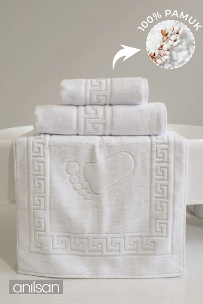 3'lü Beyaz Greek Havlu Set-1 Ad El Havlusu 50x90, 1 Ad Banyo Havlusu 70x140 1 Ad Ayak Havlusu 50x70 ürün görseli 1