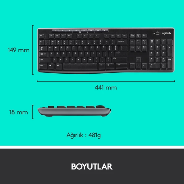 Logitech MK270 Kablosuz Klavye Mouse 920-004525 - Resim 7