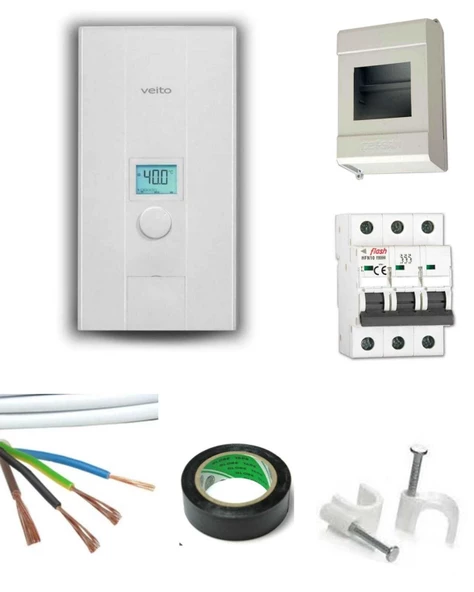 Veito Blue S 380V Elektrikli Şofben Merkezi Sistem 21 kW dijital Kablo Uzunluk Seceneklı Tamtakım Set ürün görseli 1