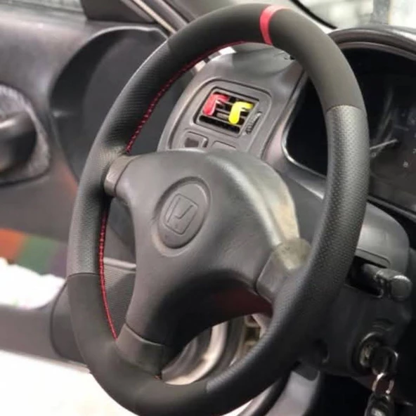 DİKİŞLİ DİREKSİYON KILIFI NUBUK NOKTALI DERİ KIRMIZI YÜZÜK/DİKİŞLİ HONDA CİVİC ürün görseli 1