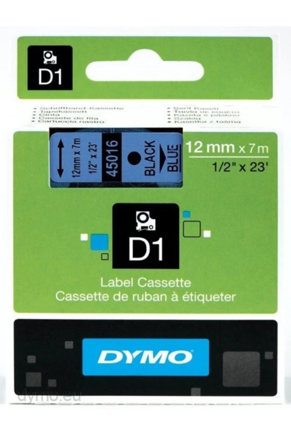 Dymo D1 Şerit Standart 12 Mm x 7 Metre Mavi Üzerine Siyah Şerit ürün görseli 1