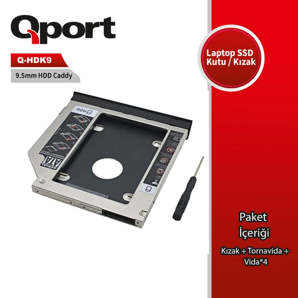 QPORT Q-HDK9 2.5" HDD/SSD UYUMLU CEVIRICI 9.5" OPTIK SATA KIZAK ürün görseli 1