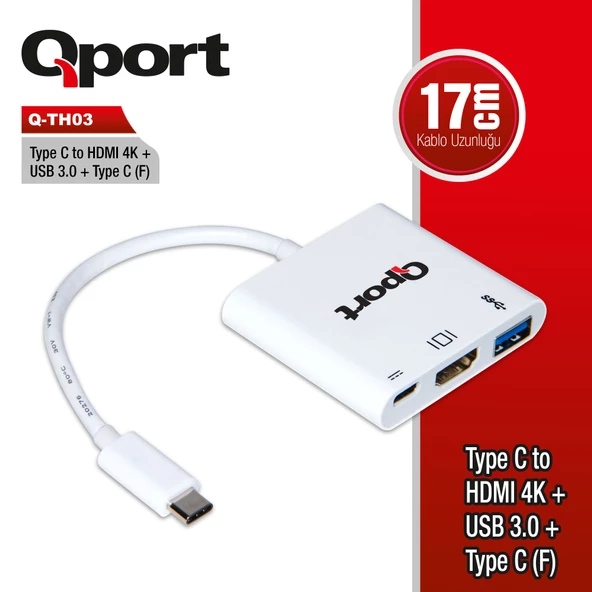 QPORT Q-TH03 TYPE-C TO HDMI/USB3.0/TYPE-C(F) 4K CEVIRICI ürün görseli 1