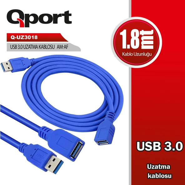 QPORT Q-UZ3018 1.8 METRE USB 3.0 UZATMA KABLOSU ürün görseli 1