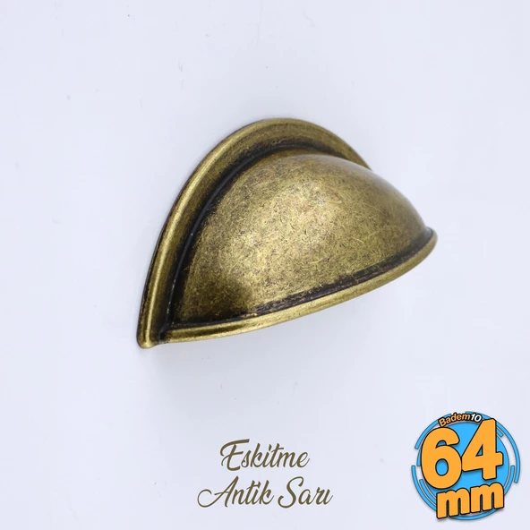 Midye Çanak Tas 64 mm Eskitme Antik Sarı Mobilya Mutfak Dolabı Çekmece Dolap Kulpları Kulpu Kulb ürün görseli 1