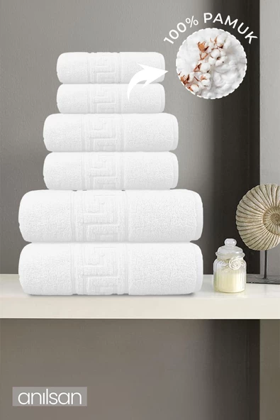 6lı Greek Havlu Seti - 2 Adet El Havlusu 50x90, 2 Adet Banyo Havlusu 70x140 ,2 Adet Ayak Havlu 50x70 ürün görseli 1
