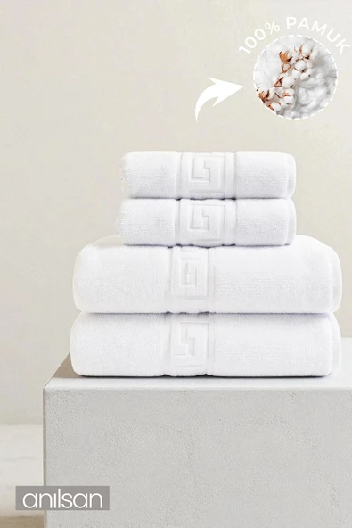 4'lü Greek Havlu Set %100Pamuk - 2 Adet El Havlusu 50x90 ve 2 Adet Banyo Havlusu 70x140 ürün görseli 1
