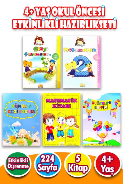 4 + Yaş Okul Öncesi Etkinlikli Eğlenceli Hazırlık Seti - 224 Sayfa - 5 Kitap ürün görseli 1