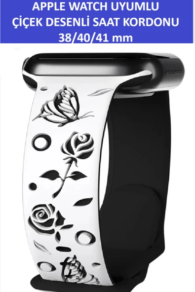 ZETCONCEPT Apple Watch 4 5 6 7 8 9 10 Se 38 40 41mm Kelebek Gül Desenli Kordon Kayış Kaliteli Silikon Bileklik ürün görseli 1