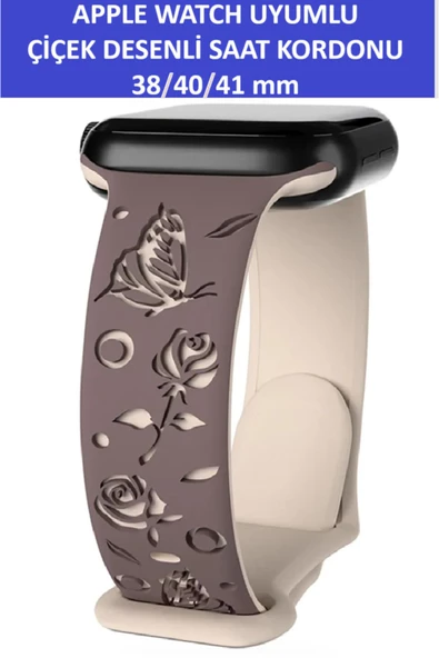ZETCONCEPT Apple Watch 4 5 6 7 8 9 10 Se 38 40 41mm Kelebek Gül Desenli Kordon Kayış Kaliteli Silikon Bileklik ürün görseli 1