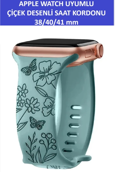 ZETCONCEPT Apple Watch 4 5 6 7 8 9 10 Se  38 40 41mm Çiçek Kelebek Desenli Kordon Kayış Silikon Bileklik ürün görseli 1