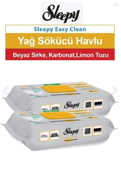 Sleepy Yüzey Temizleme Havlusu Yağ Çözücü 30'Lu x 2 Adet ürün görseli 1