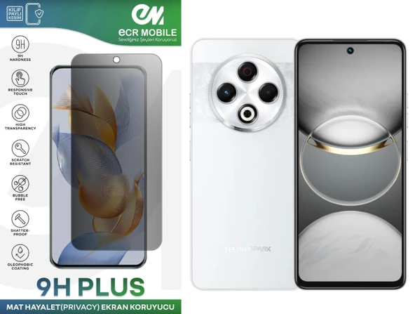 Tecno Spark 30 (KL6) Ekran Koruyucu Tam Uyumlu 9H Esnek Nano Kırılmayan MAT HAYALET(Privacy) ürün görseli 1