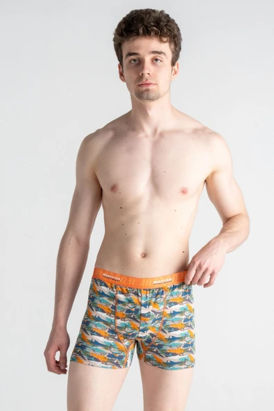 Mercan Shark Baskılı Likralı Pamuklu Desenli Esnek Erkek Boxer ürün görseli 1