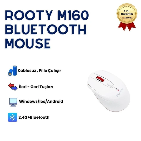 Rooty Sessiz Kablosuz Optik Mouse Çok Fonksiyonlu- Beyaz Kırmızı ürün görseli 1