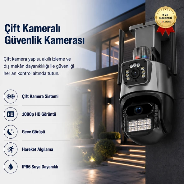 Çift Kameralı 8MP IP66 Su Geçirmez Dış Mekan Uyumlu Alarmlı Telefon Uygulamalı Güvenlik Kamerası ürün görseli 1