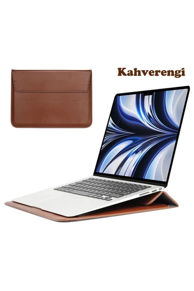Macbook Pro Air 13 M1-m2 2020/2022 A2179-a2337-a2338-a2251-a2159-a1989-a1708 Deri Mıknatıslı Çanta  Kahverengi ürün görseli 1